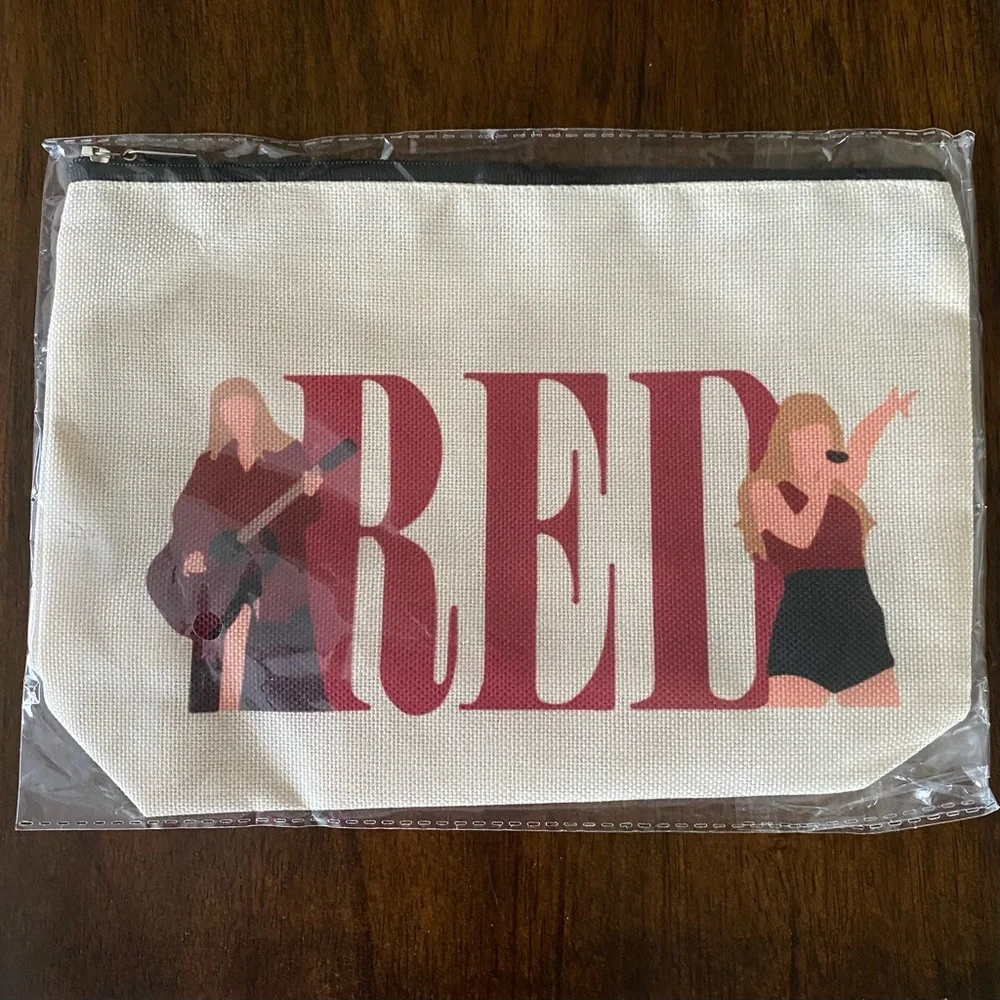 Cosmetic/ Travel Bag with Zipper & Print of Taylor Swift's Red Era Looks NEW